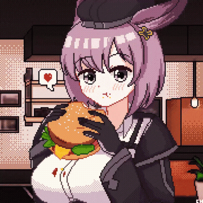 Pixel Art Girl Holding Hamburger GIF
