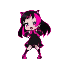 Pixel Art Girl In Black And Pink Outfit Sticker