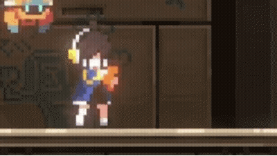 Pixel Art Girl In Blue Dress Holding Sword GIF