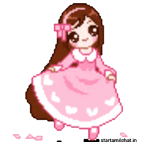 Pixel Art Girl In Pink Dress With Hearts Sticker