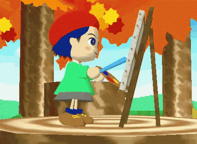 Pixel Art Girl Painting On Canvas GIF