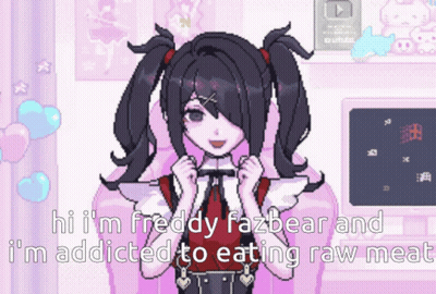 Pixel Art Girl Pigtails Saying Hi I'm Freddy Fazbear GIF