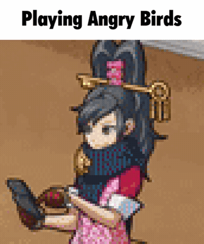 Pixel Art Girl Playing Angry Birds GIF