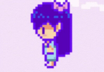 Pixel Art Girl Purple Hair Pink Bow GIF