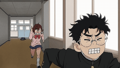 Pixel Art Girl Running Away From Boy With Glasses GIF