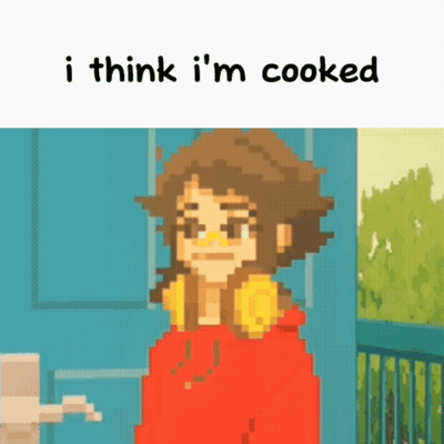 Pixel Art Girl Saying I Think I'm Cooked GIF