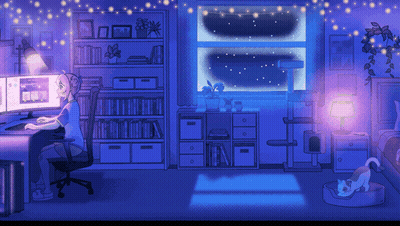 Pixel Art Girl Sitting At Desk With Computer GIF