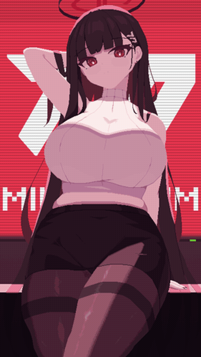 Pixel Art Girl Sitting By Sign Saying M GIF