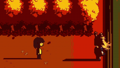 Pixel Art Girl Standing In Front Of Fire GIF
