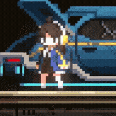 Pixel Art Girl Standing Next To Blue Car GIF
