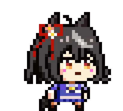 Pixel Art Girl With Black Hair And Flower Sticker
