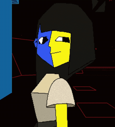 Pixel Art Girl With Blue And Yellow Face GIF