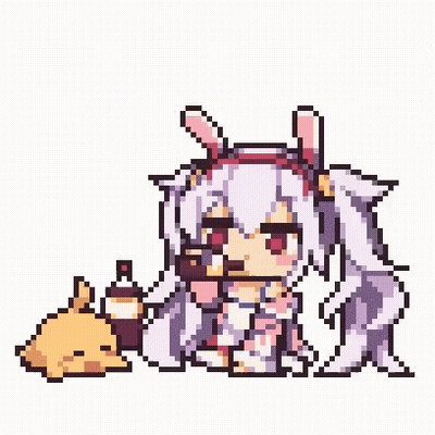 Pixel Art Girl With Bunny Ears Sitting Next To Dog GIF