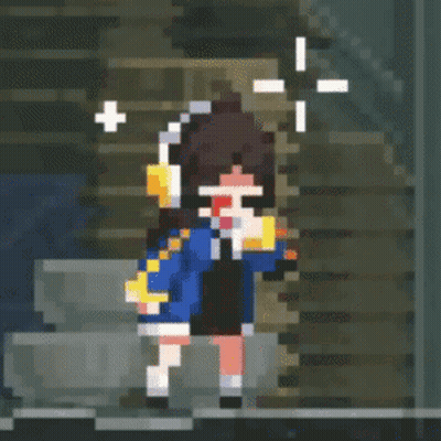Pixel Art Girl With Headphones And Backpack GIF