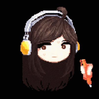 Pixel Art Girl With Headphones And Fox GIF