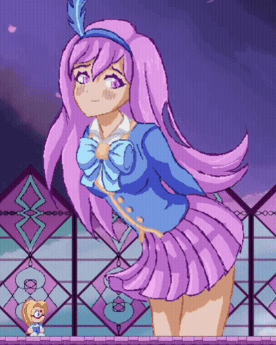 Pixel Art Girl With Purple Hair And Blue Bow GIF