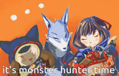 Pixel Art Girl Wolf Cat Monster Hunter Time GIF