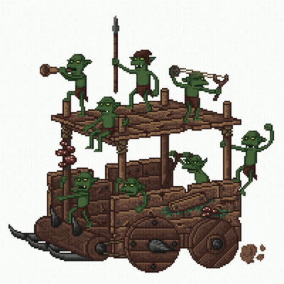 Pixel Art Goblins On Wooden Cart GIF