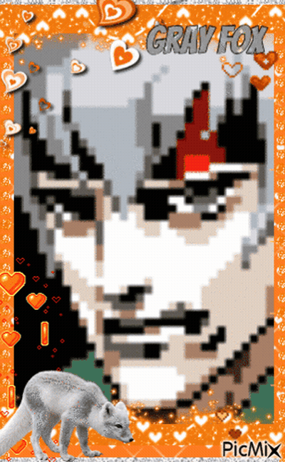 Pixel Art Gray Fox Surrounded By Hearts And White Fox GIF