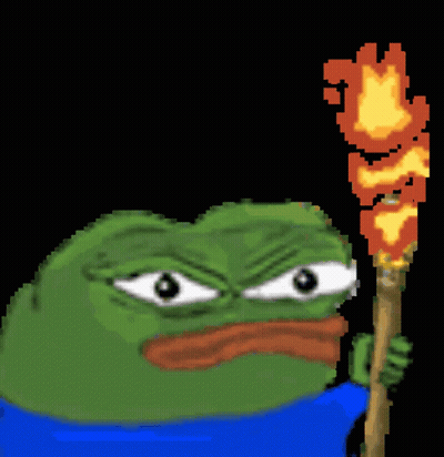Pixel Art Green Frog Holding Flaming Torch GIF