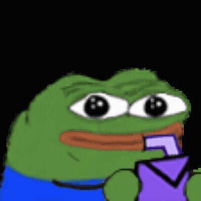 Pixel Art Green Frog Holding Purple Arrow GIF