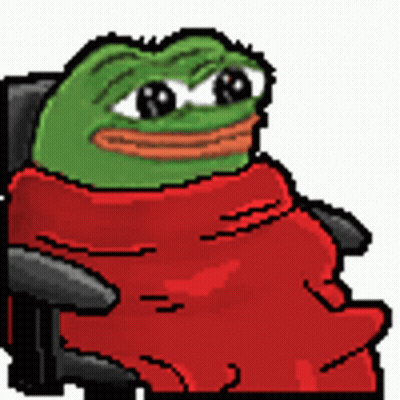 Pixel Art Green Frog Wrapped In Red Blanket GIF
