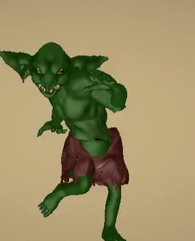 Pixel Art Green Goblin In Purple Skirt GIF