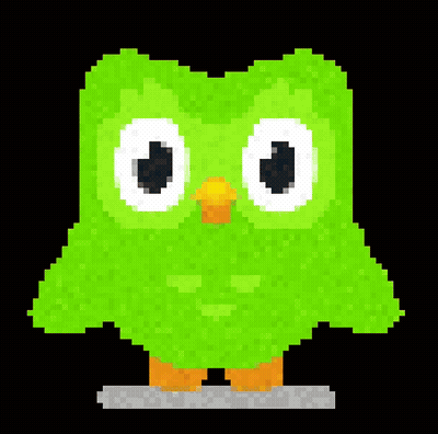 Pixel Art Green Owl With Orange Beak GIF