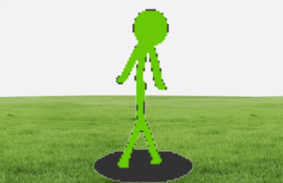 Pixel Art Green Stick Figure Standing In Hole In Grass GIF