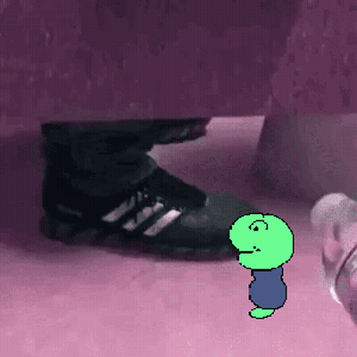 Pixel Art Green Worm Next To Foot GIF
