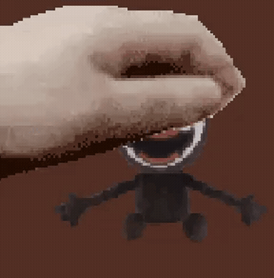 Pixel Art Hand Holding Smiling Toy GIF