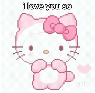 Pixel Art Hello Kitty With Pink Bow Saying I Love You So Bae I Love You So GIF