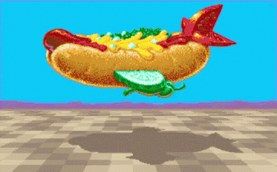 Pixel Art Hot Dog With Pickle And Mustard GIF