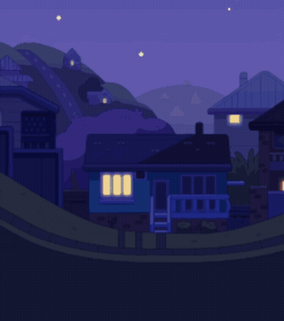 Pixel Art House at Night Lights