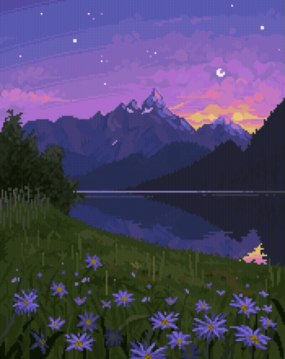 Pixel Art Landscape Lake Mountains GIF