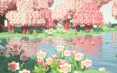 Pixel Art Landscape With Flowers And Trees GIF