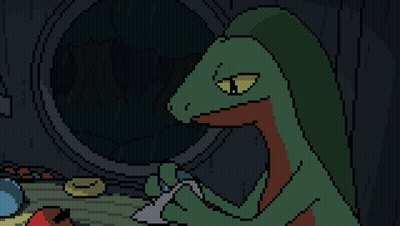 Pixel Art Lizard Looking Out Window