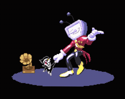Pixel Art Man And Cat Dancing With Gramophone GIF