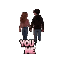 Pixel Art Man And Woman Holding Hands Saying You Me Sticker