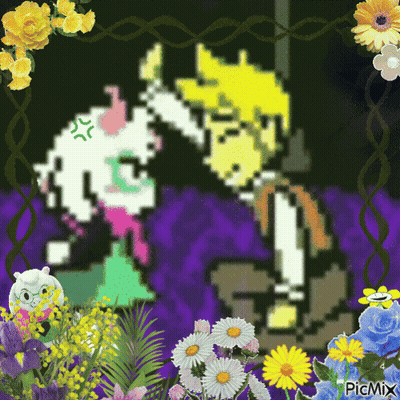 Pixel Art Man And Woman Kissing With Flowers GIF