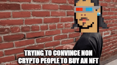 Pixel Art Man Convincing Non Crypto People To Buy NFT GIF