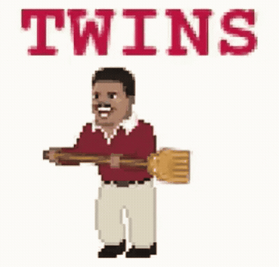 Pixel Art Man Holding Baseball Bat With Twins GIF
