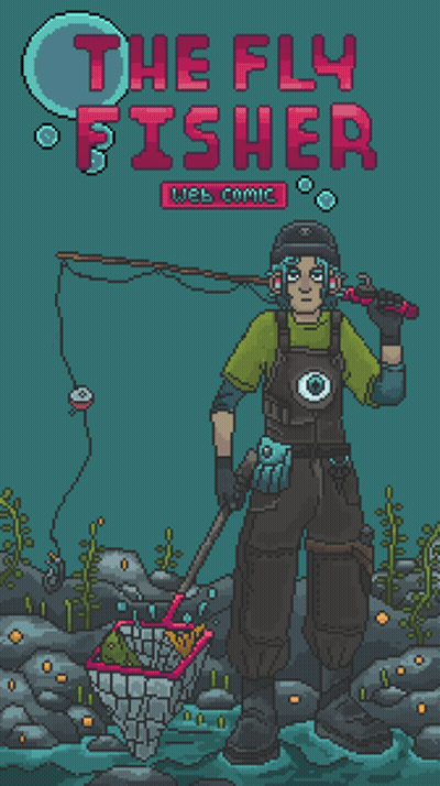 Pixel Art Man Holding Fishing Rod And Net The Fly Fisher GIF