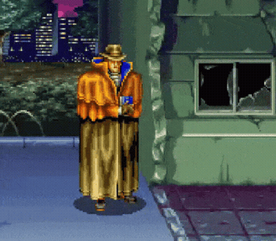 Pixel Art Man In Cape And Building GIF