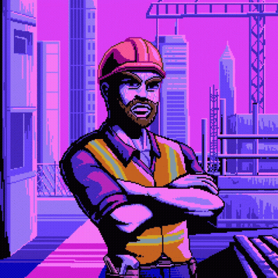 Pixel Art Man In Hard Hat GIF