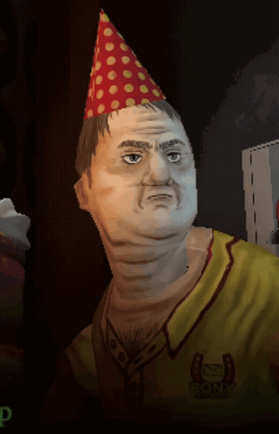 Pixel Art Man In Party Hat Saying Sony GIF