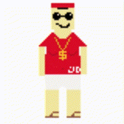 Pixel Art Man In Shorts And Red Dollar Shirt GIF