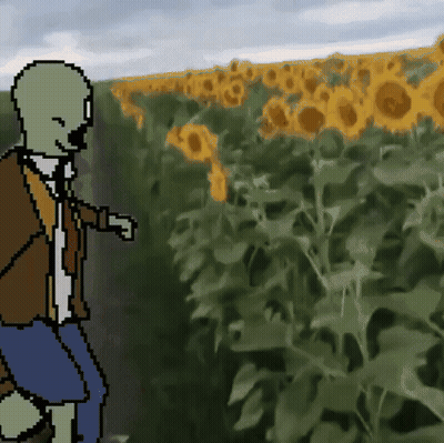 Pixel Art Man In Sunflower Field GIF