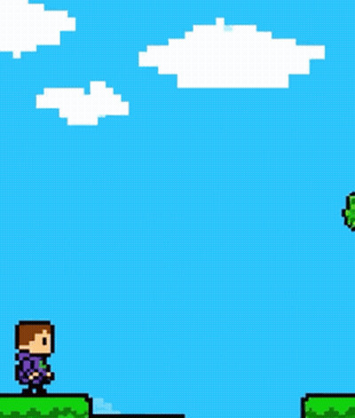 Pixel Art Man Jumping Over Grassy Block GIF