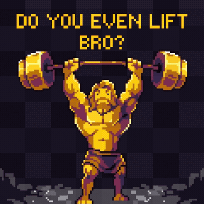 Pixel Art Man Lifting Barbell Saying Do You Even Lift Bro GIF
